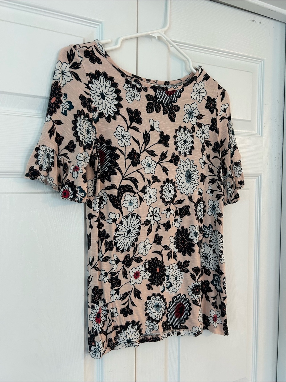 NWOT LOFT Women’s Pink Flower Print Ruffle Sleeve Tunic Blouse Shirt Size PS - Picture 6 of 10